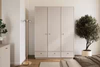 Šatníková skriňa Lorini 150 cm s policami - kašmír / čierne úchytky T-bar Skriňa Lorini 150 cm z policami - kašmír / čierny úchyty T-bar