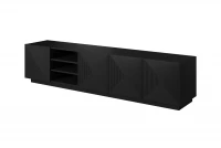 TV stolík Asha 200 cm na sokli s 3 otvorenými policami - čierny mat szafka rtv