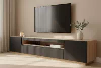 TV stolek Loftia 200 cm dvoudveřový s výklenkem - dub artisan / černý mat skříňka RTV Loftia 200 cm dvoudveřová z wneka - artisan / černá mat