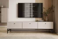 TV stolek Lorini 200 cm se zásuvkami – kašmír / černé úchyty / černá konstrukce skříňka RTV Lorini 200 cm se zásuvkami - kašmír / černá Úchytky / Rošt