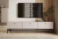 TV stolek Lorini 200 cm se zásuvkami – kašmír / černé úchyty T-bar / černá konstrukce skříňka RTV Lorini 200 cm se zásuvkami - kašmír / černá Úchytky T-bar / Rošt