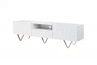 TV stolek Scalia 190 cm s výklenkem - bílý mat / zlaté nožky biała szafka rtv na złotych nóżkach