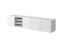 Závesný TV stolík Asha 200 cm s 3 otvorenými policami - biely mat TV skrinka Asha 200 cm na metalowych nohach - biely mat 