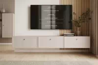 Závesný TV stolík Lorini 200 cm so zásuvkami – kašmírová / zlaté úchytky TV skrinka závesná Lorini 200 cm so zásuvkami - kašmír / zlote úchyty