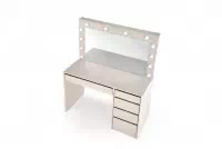 Toaletný stolík Velinio 120 cm s LED zrkadlom – kašmírová Toaletný stolík Velinio 120 cm ryflowana z zrkadlom LED kašmír