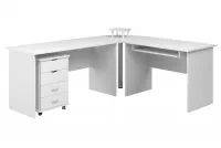 Rohový psací stůl BK53N se zásuvkovým kontejnerem - arktická bílá Komplet do kanceláře
