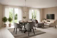 Jídelní set Cedrus Linear 105/160 cm + 4 židle Nerevio - dub hikora / šedá Komplet Stůl rozkladany Cedrus Linear 105/160 cm + 4 Židle Nerevio - dub hikora / šedá