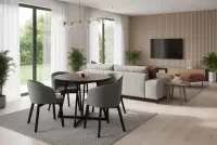 Jídelní set Cedrus Rozeta 105/160 cm + 4 židle Nerevio - dub estana černý / šedá Komplet Stůl rozkladany Cedrus Rozeta 105/160 cm + 4 Židle Nerevio - dub estana černá / šedá