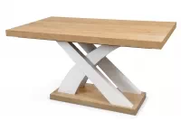Rozkladací jedálenský stôl 140-220 Sydney s podnožou do X - dub craft / biele nohy stôl z nogami krzyzyk
